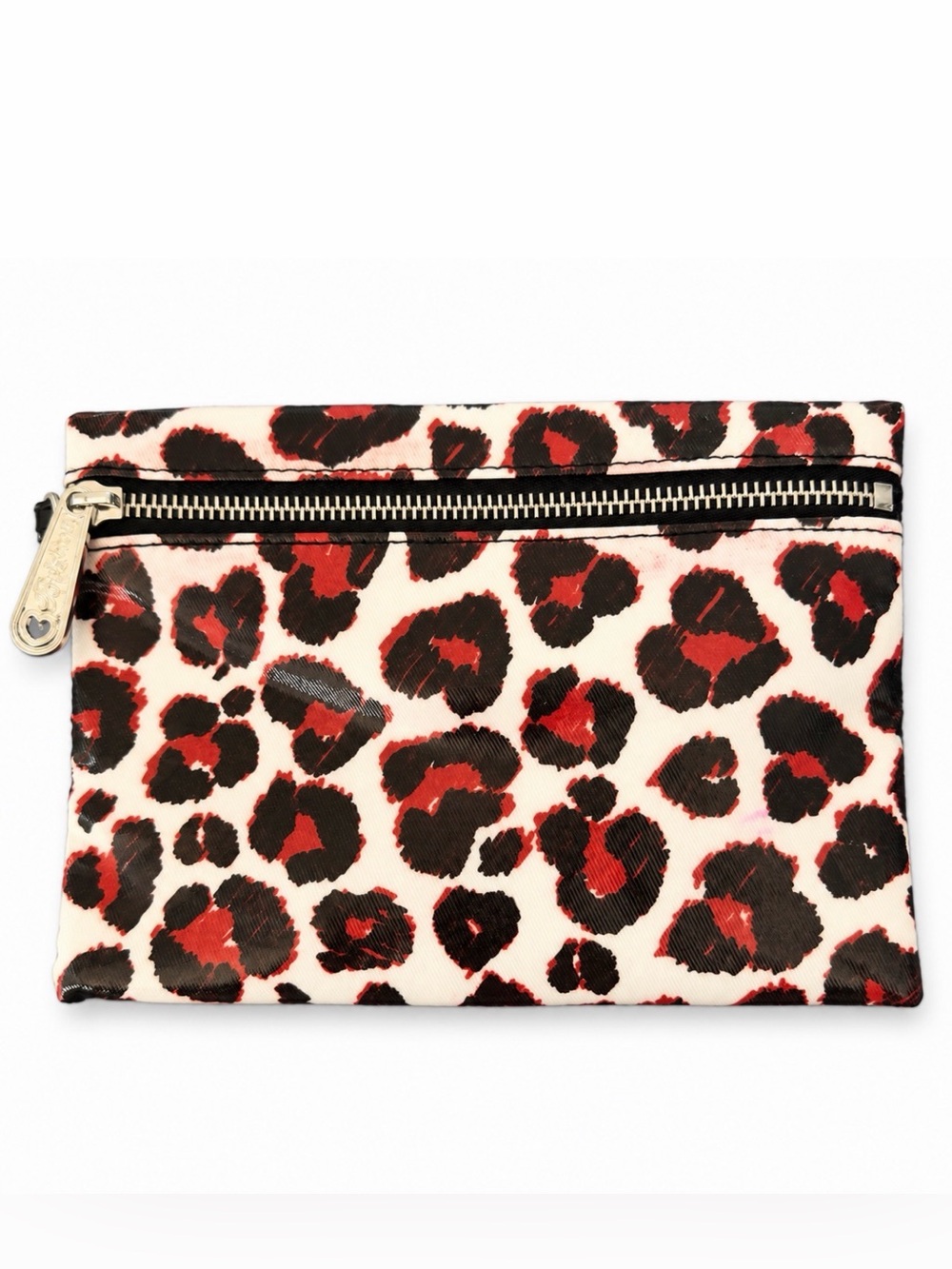Brighton Leopard Print Zip Pouch Cosmetic Bag Red Black White EUC